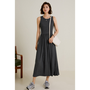 弥古灰色背心裙夏季外穿圆领针织连衣裙女小个子收腰内搭显瘦裙子