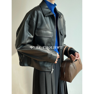 复古极简高级感皮衣外套女2024春季新款PU皮宽松休闲翻领皮夹克女