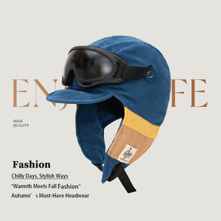 2025新款复古飞行员帽子女款秋冬季防风护目眼镜雷锋帽保暖护耳帽