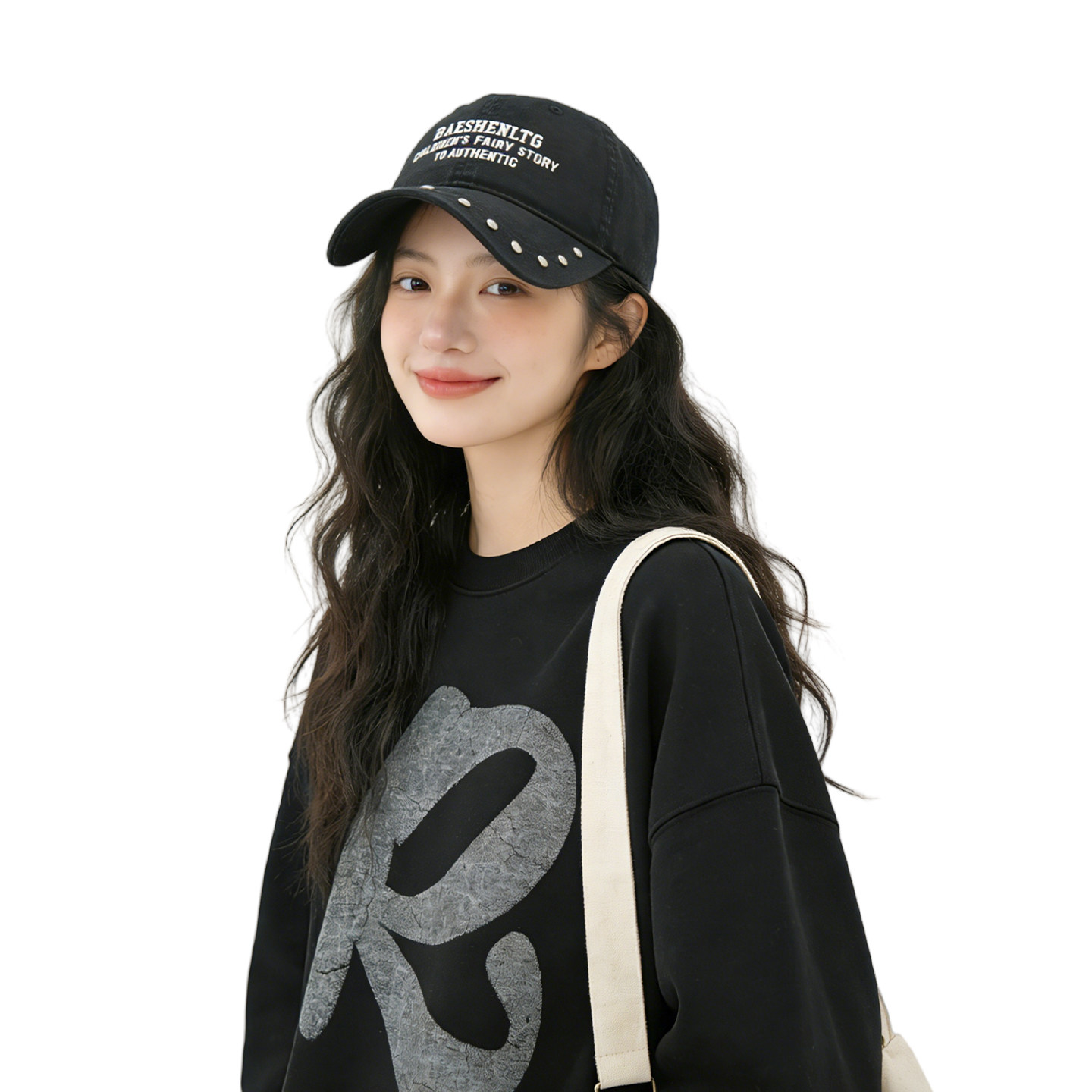 复古风字母刺绣美式棒球帽女2026新款铆钉鸭舌帽宽檐显脸小防晒帽