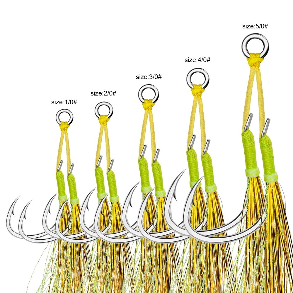 海钓铁板双钩 深海船钓丸氏青鱼钩慢摇铁板绑毛钩 渔具配件2对/包