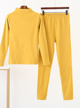 秋冬季新款德绒高领修身美体保暖内衣套装韩版无痕秋衣秋裤女黄色