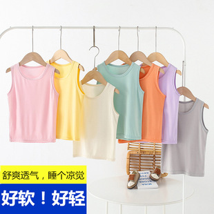 儿童背心春夏薄宝宝无袖t恤莫代尔透气男女童吊带内衣打底衫黄色
