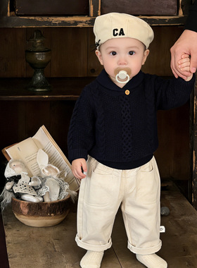 早春婴儿毛衣2026春秋款套装男童时尚老钱风针织衫春装百搭休闲裤