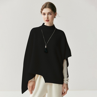 超大牌~轻奢山羊绒衫女半高领纯色短袖外搭加厚马甲针织斗篷披肩