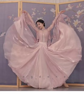 新款 纱衣女外披两层大摆半身裙飘逸粉色流金中国舞 古典舞蹈长袖