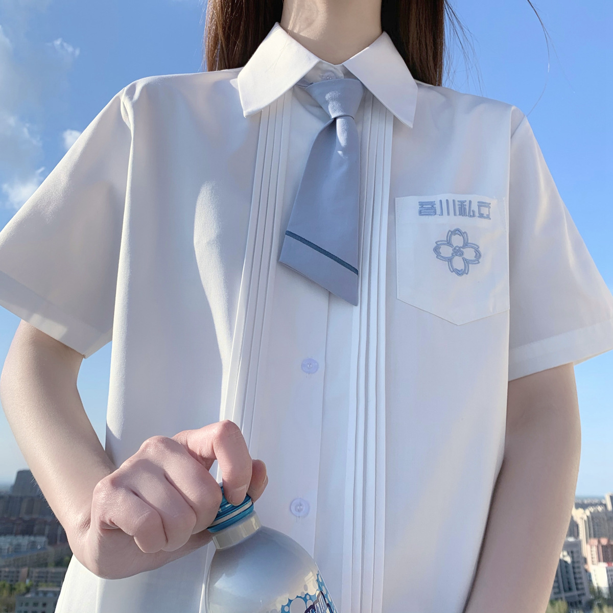 音川私立 jk衬衫短袖女款夏装 学生日系风琴褶衬衣休闲新款