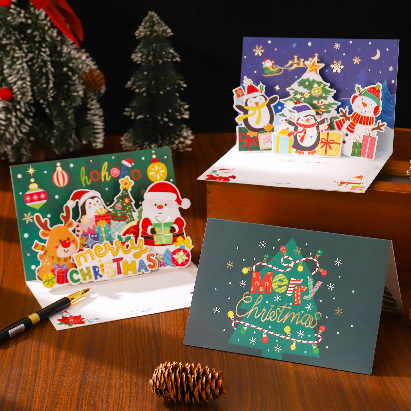 2025高级感创意新款卡通圣诞节贺卡立体3d祝福卡感谢卡平安夜卡片