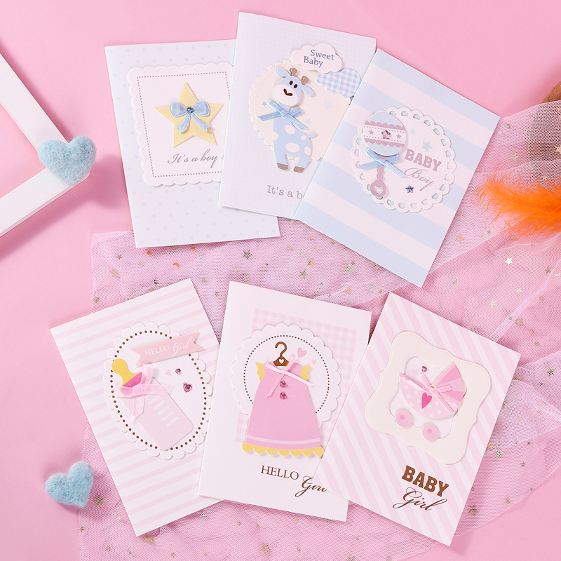 韩国创意祝福新生婴儿女宝宝孩生日出生贺卡baby满月邀请派对卡片