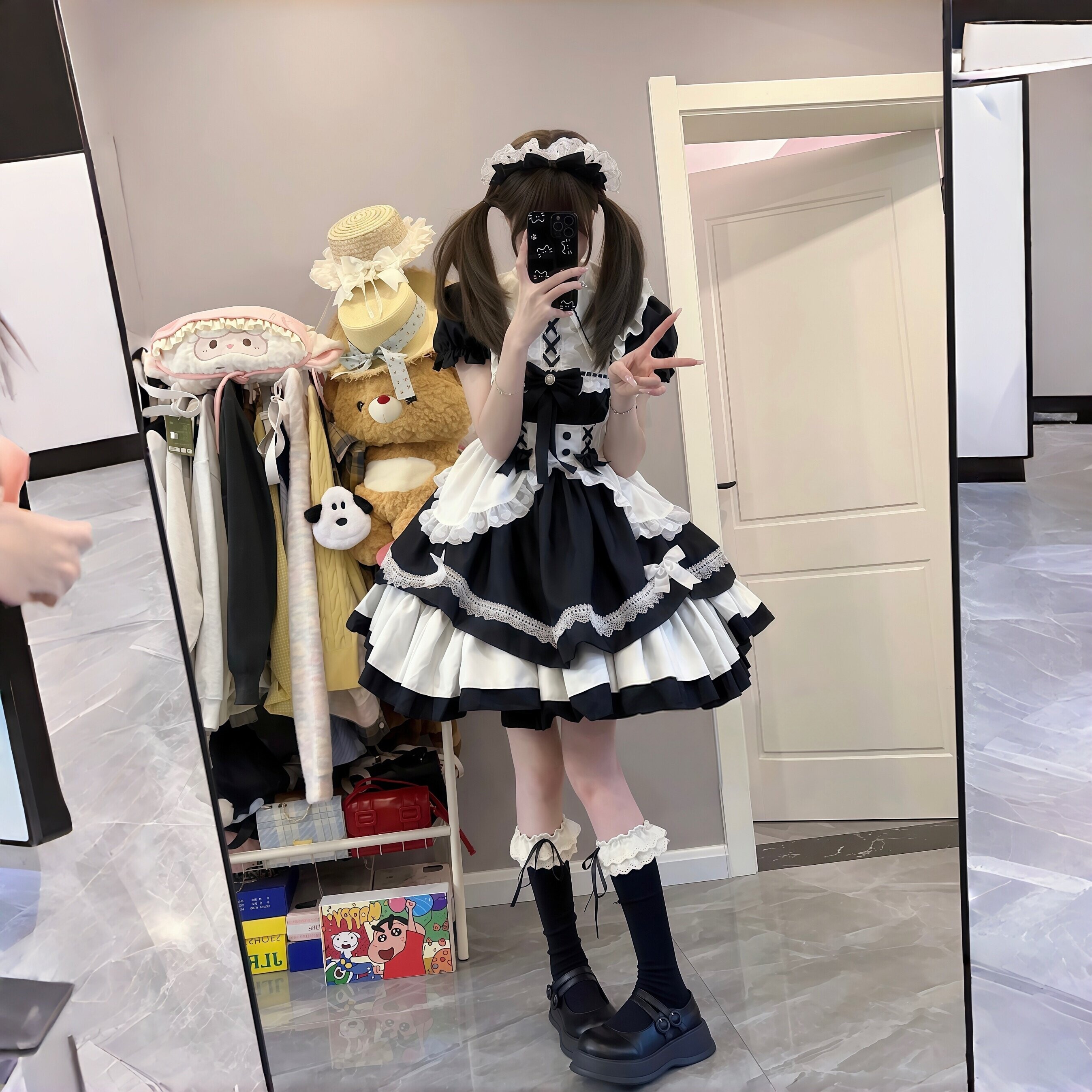 新品甜妹日常女仆装可爱萝莉黑白lolita洛丽塔连