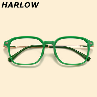 翠绿色眼镜框镜架男女大圆脸素颜神器潮款 近视可配度数特色眼镜架