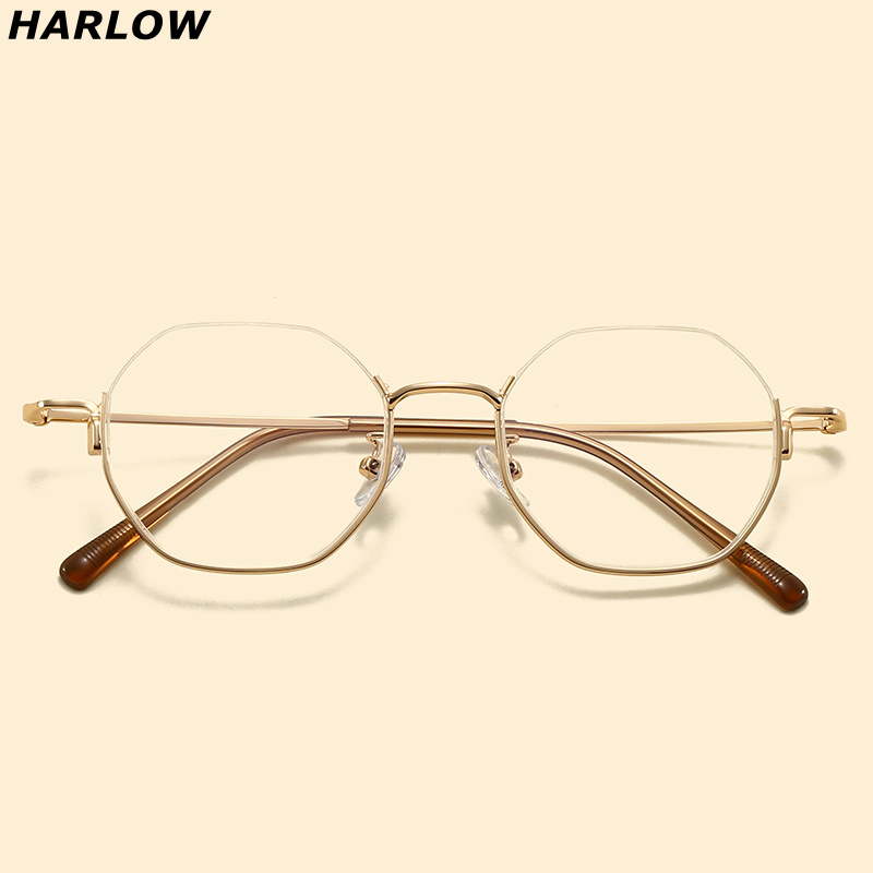 不规则下半框眼镜近视素颜女可配有度数小框金色文艺设计师男士款