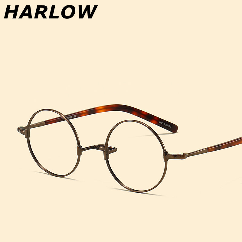 古铜色纯钛眼镜框男女款一体成型无鼻托圆框日系可配近视镜片钛架