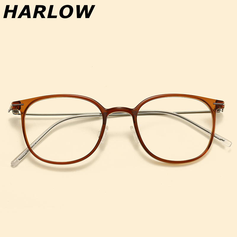 纯钛超轻眼镜框6克不压鼻梁轻男女茶色方圆脸细腿近视韩系眼镜架