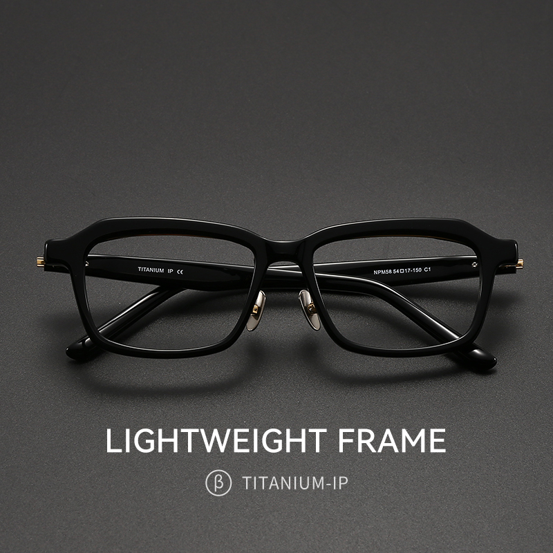 黑色纯钛大脸近视眼镜框男款