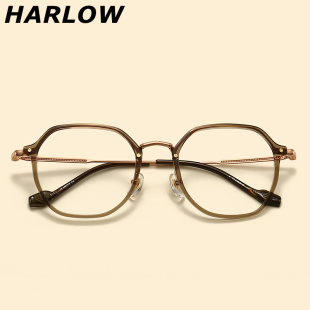 绿色眼镜框女近视可配度数超轻纯钛大脸宽时尚 复古素颜女ins风潮