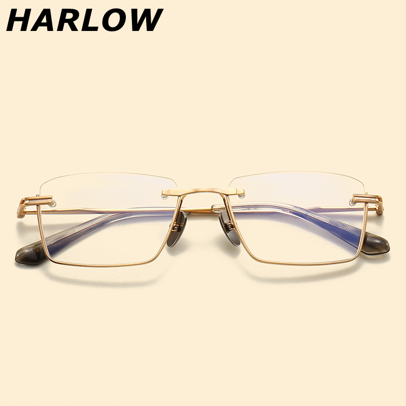 日系高端纯钛下半框近视眼镜男款