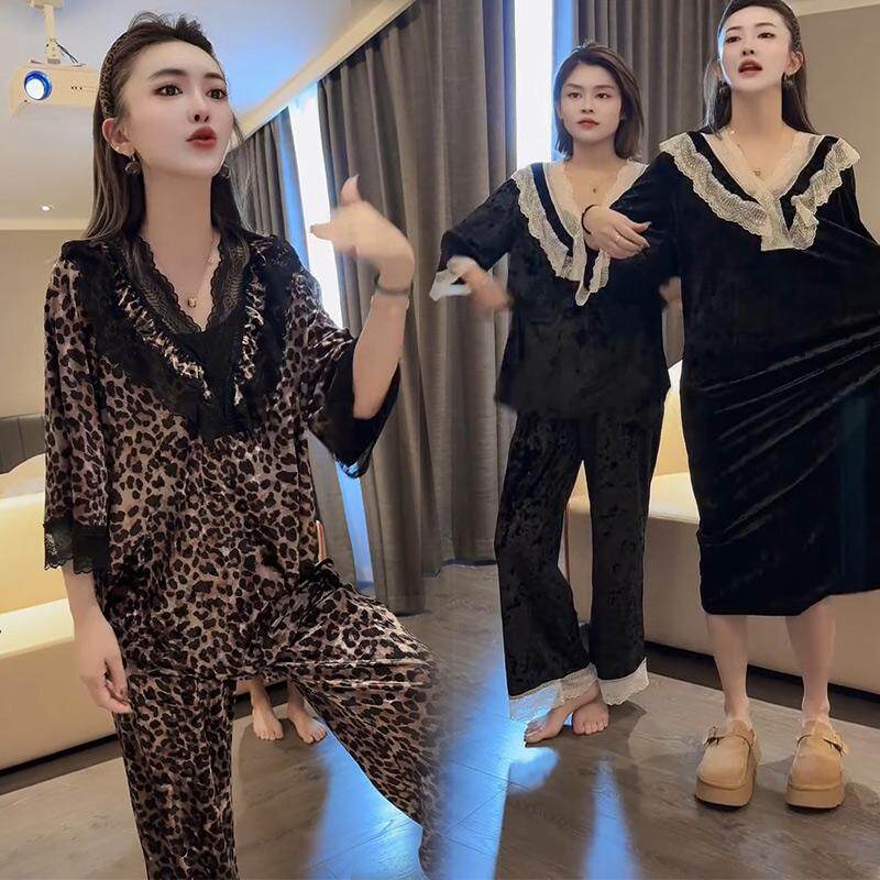 胖MM大码蕾丝花边家居服套装