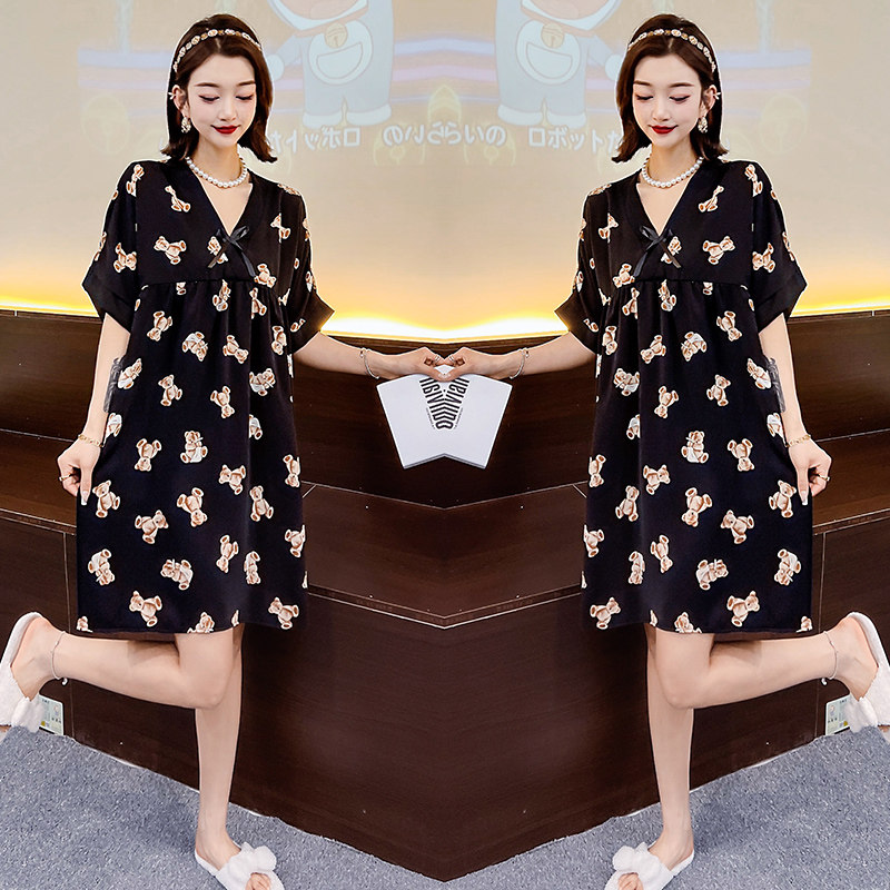 冰丝豹纹夏季睡裙女大码