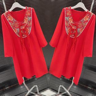 国风家居服裙 新中式 2025年新款 睡裙女秋冬本命年红色盘扣宽松大码