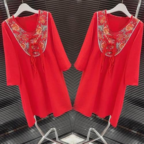 2025年新款睡裙女秋冬本命年红色盘扣宽松大码新中式国风家居服裙