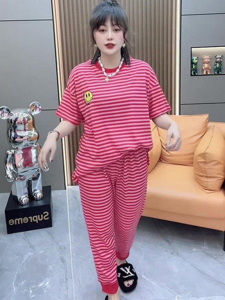 大码睡衣女春秋棉质家居服