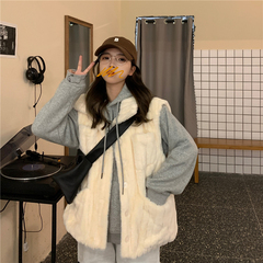 Real shot ~ 2020 winter Korean Plush standing collar loose Waistcoat Vest coat + Plush thickened hooded sweater for women