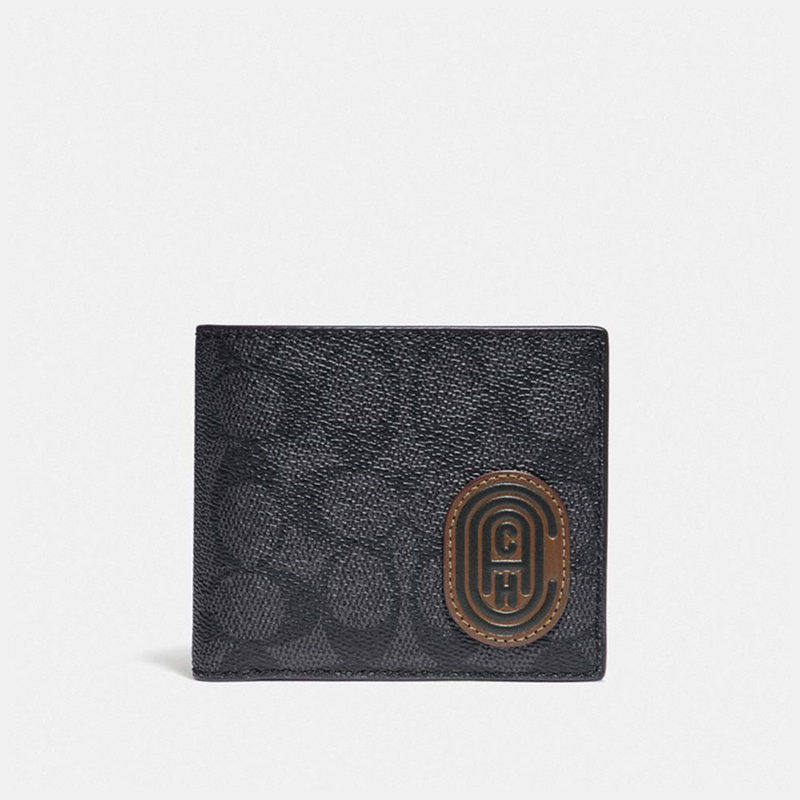 coach/蔻驰钱包奥莱款经典标志男士新款牛皮卡夹正品送朋友卡包