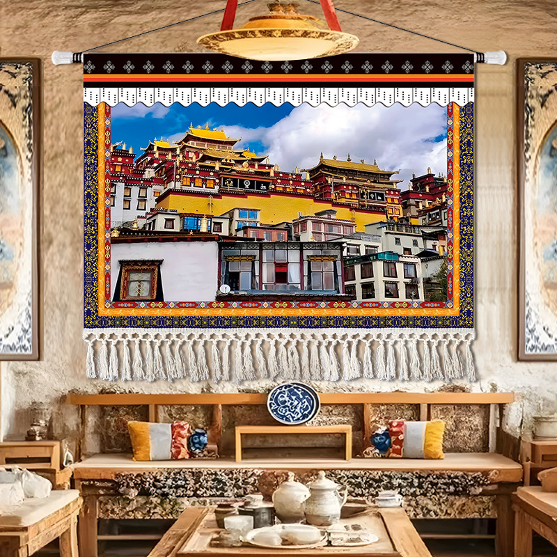 西藏少数民族民宿布艺挂画客栈酒店床头复古民族风布艺墙壁装饰画图片