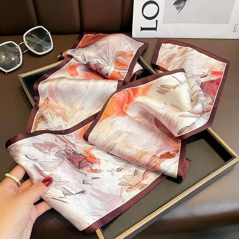 韩版春夏季粉色花瓣双层高档桑蚕丝真丝丝巾飘带女护颈细窄领巾