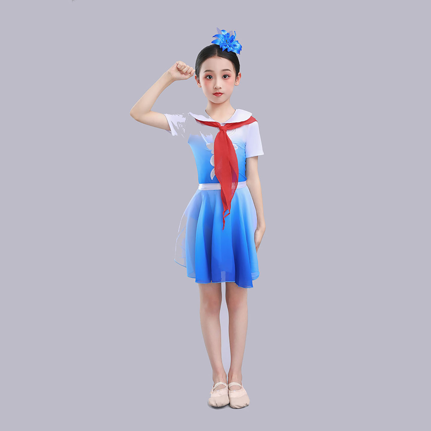 儿童演出服女童中小学生红领巾合唱服少先队员舞蹈表演服蓝色