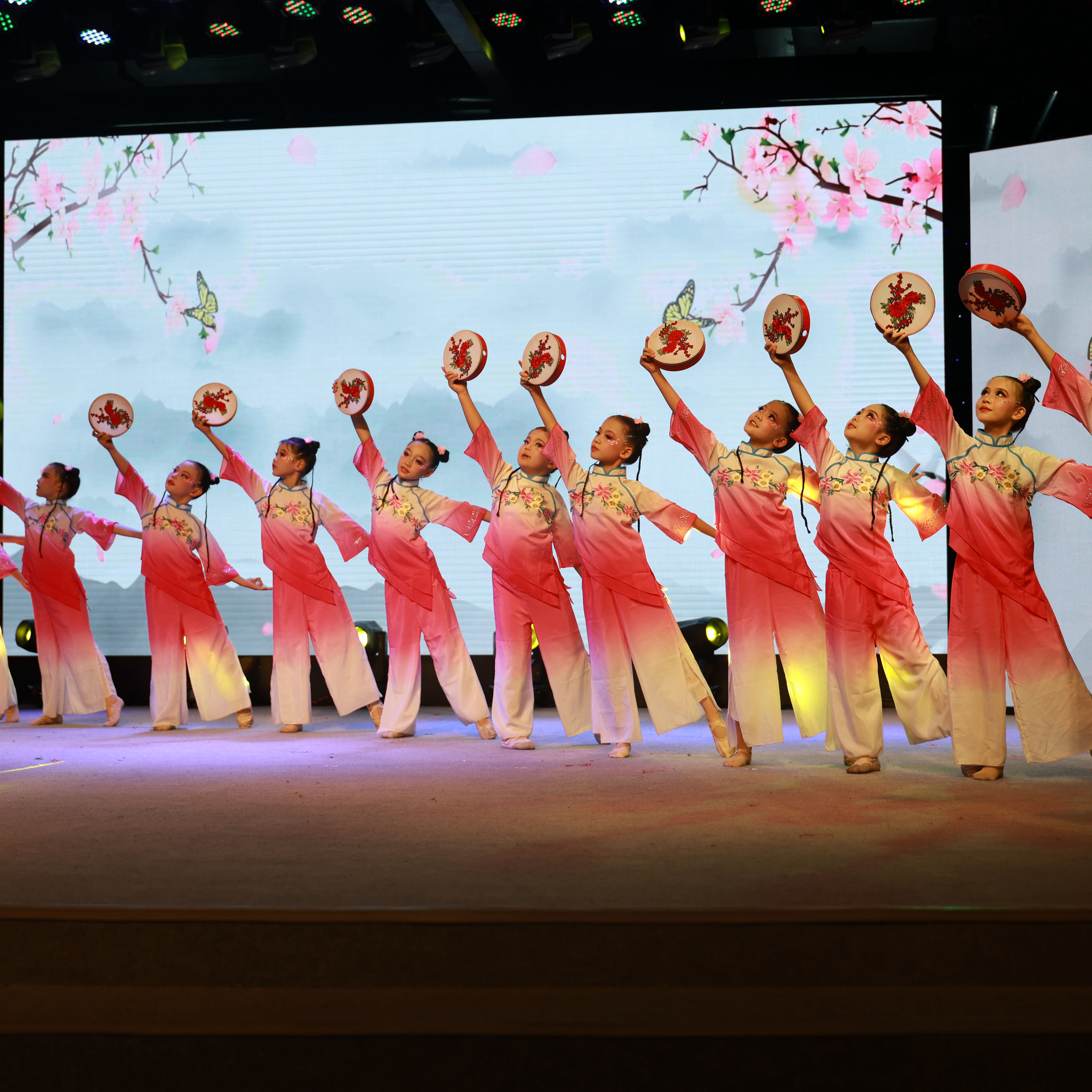 儿童古典舞演出服女童绣影叠香中国风舞蹈服装表演服玫红色舞台服