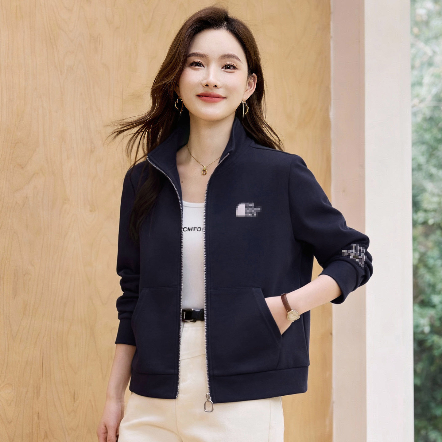 立领短款女士外套2026新款春秋爆款女装时尚洋气上衣休闲正肩卫衣