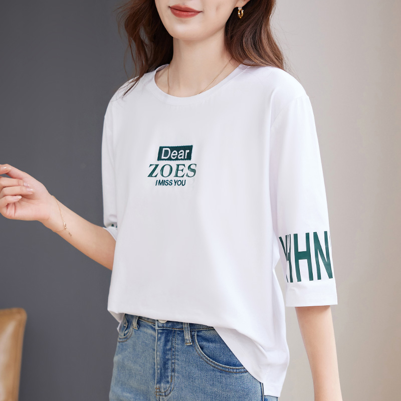 白色七分袖t恤女士中袖上衣2025新款春季爆款宽松洋气半袖打底衫