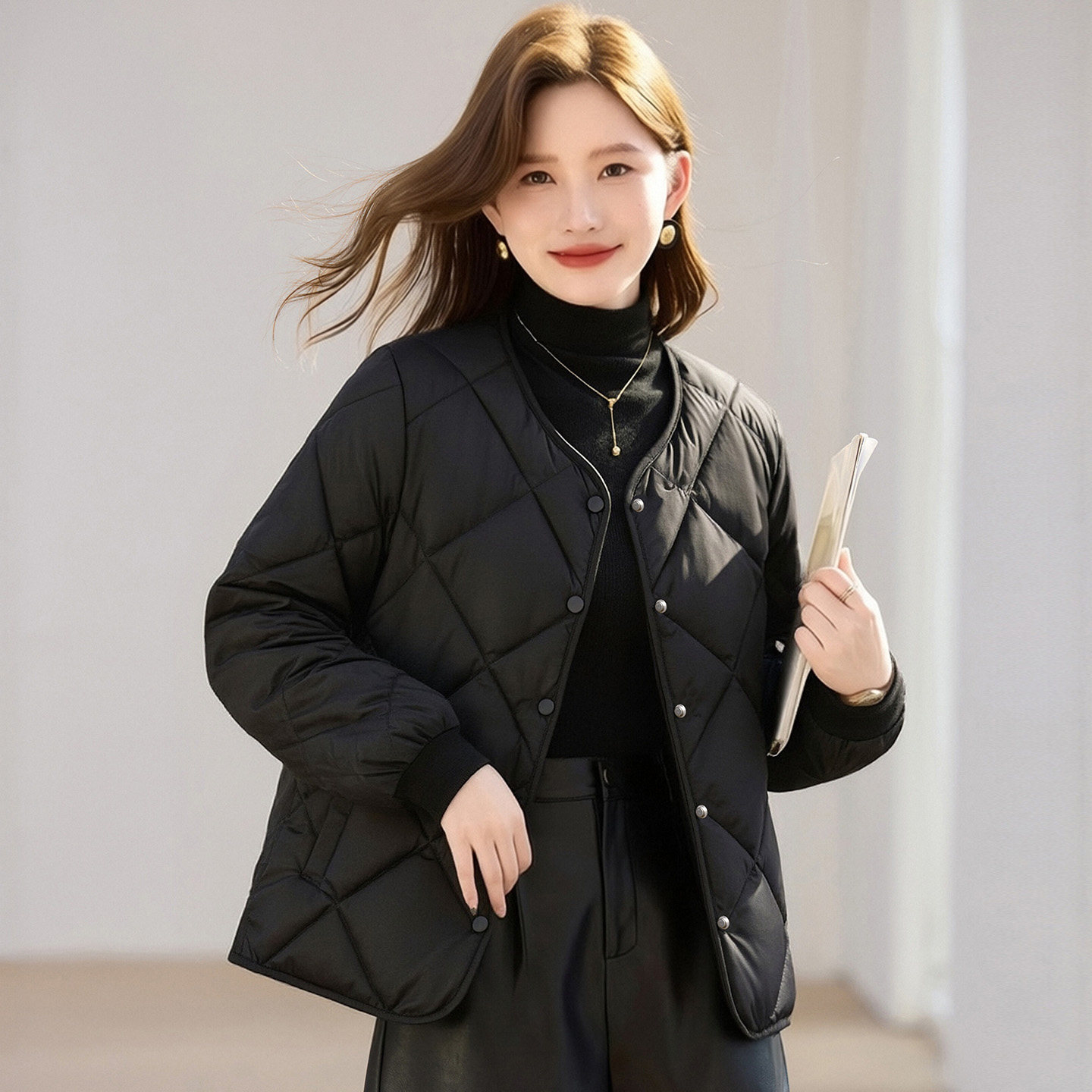 圆领棉衣棉服女2026新款冬季高端女装爆款保暖棉袄洋气黑色厚外套