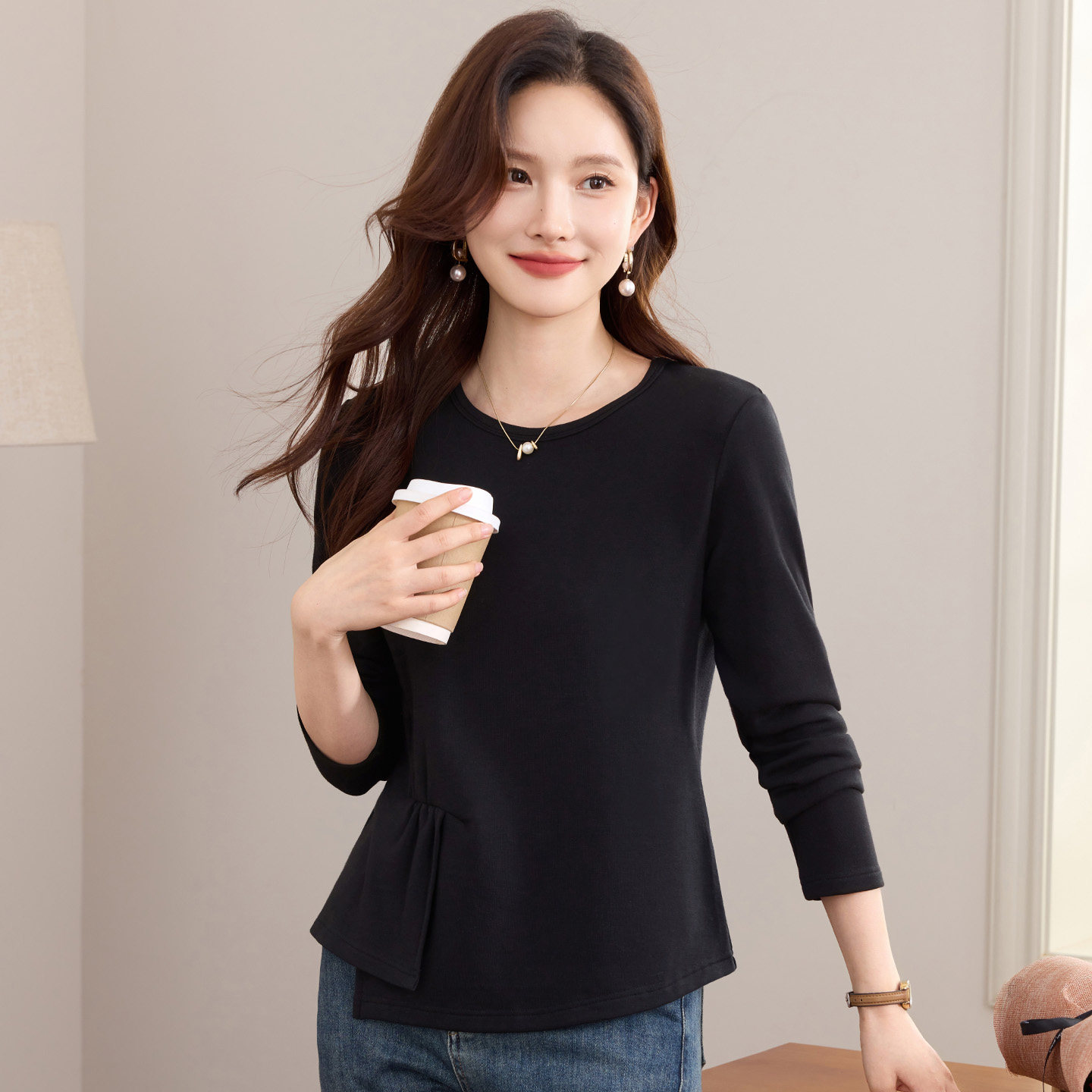 长袖t恤女士打底衫秋冬加绒2025新款冬季内搭上衣修身显瘦体恤衫