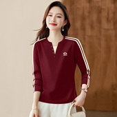 t恤女士打底衫 2026新款 春季 红色长袖 洋气上衣遮肉显瘦内搭体恤衫