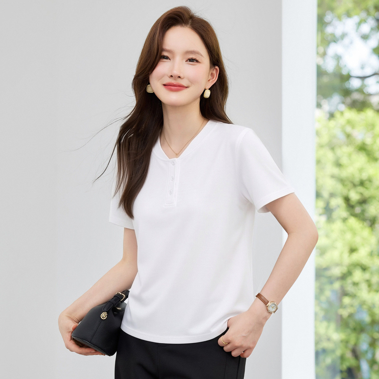 正肩短袖t恤女夏季时尚洋气减龄