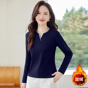 长袖t恤女秋冬加绒内搭打底衫2025新款洋气女装爆款正肩外穿上衣