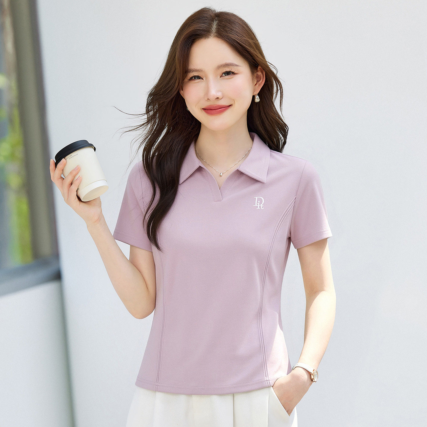 翻领紫色短袖t恤女2026新款夏季爆款女装显瘦polo衫正肩上衣体恤