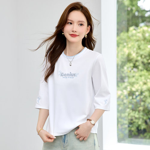 七分袖t恤女中袖上衣夏季显瘦
