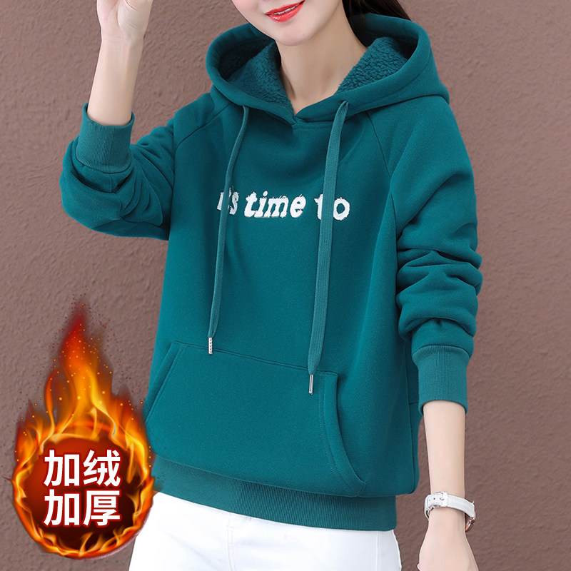 红色卫衣女加绒加厚2025年新款冬季女装爆款洋气上衣中年妈妈外套