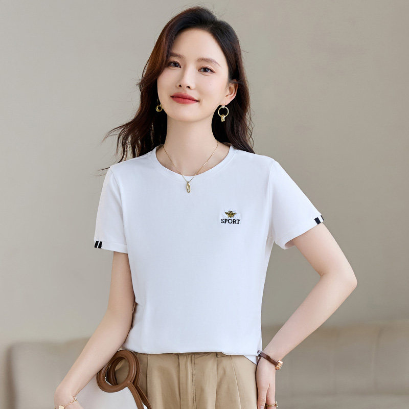 白色正肩短袖t恤女2026新款夏季爆款女装修身显瘦上衣半袖体恤衫