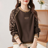 宽松加绒上衣时尚 圆领卫衣女春秋款 洋气外套 女装 爆款 2026新款 春季