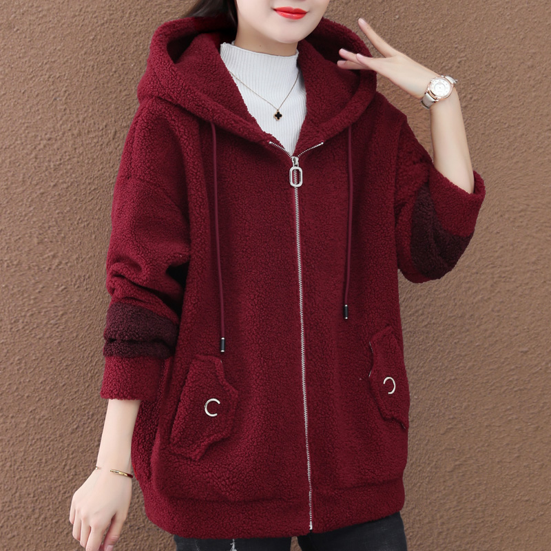 拉链卫衣女加绒加厚2025年新款秋冬中长款上衣冬季羊羔绒开衫外套
