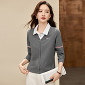 t恤女2026新款 春季 爆款 翻领正肩长袖 洋气女装 宽松显瘦假两件上衣