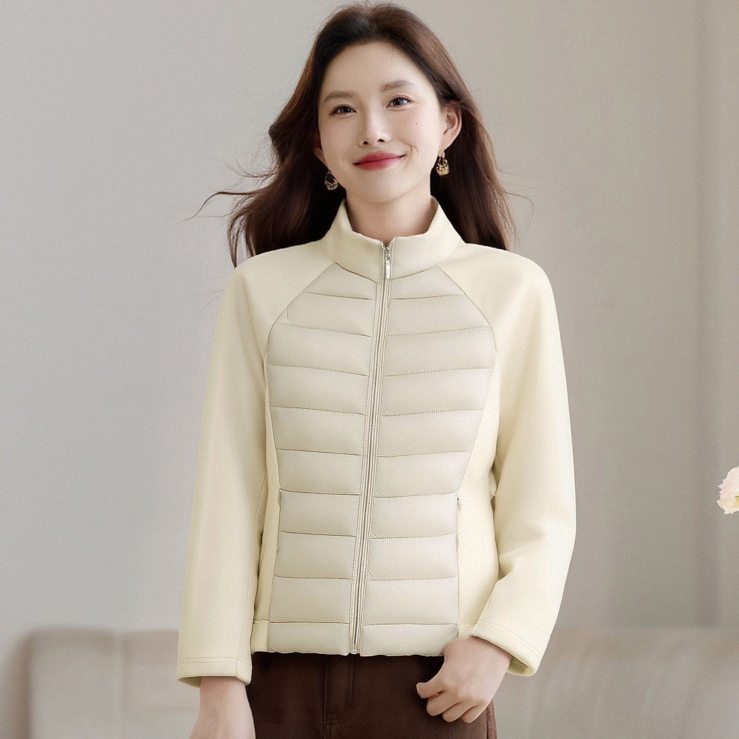 运动轻薄短款排骨棉服女2025新款秋冬季修身内搭保暖立领内胆外套