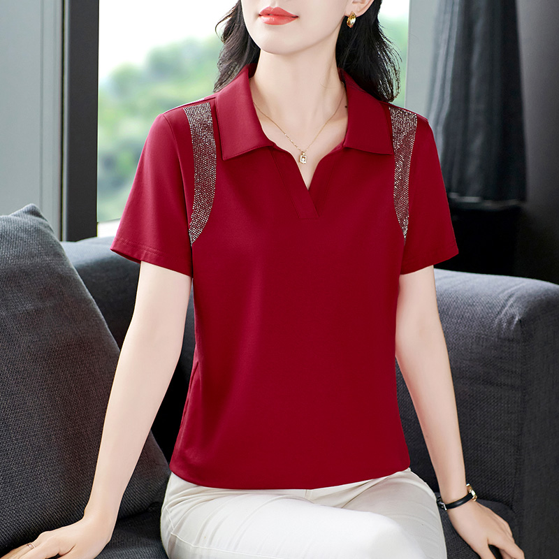 纯色简约上衣有领短袖t恤女