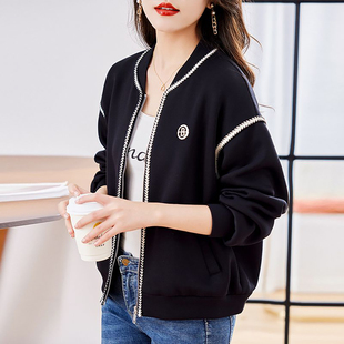 上衣 立领棒球服黑色外套女2025年新款 春秋爆款 女装 小香风休闲开衫