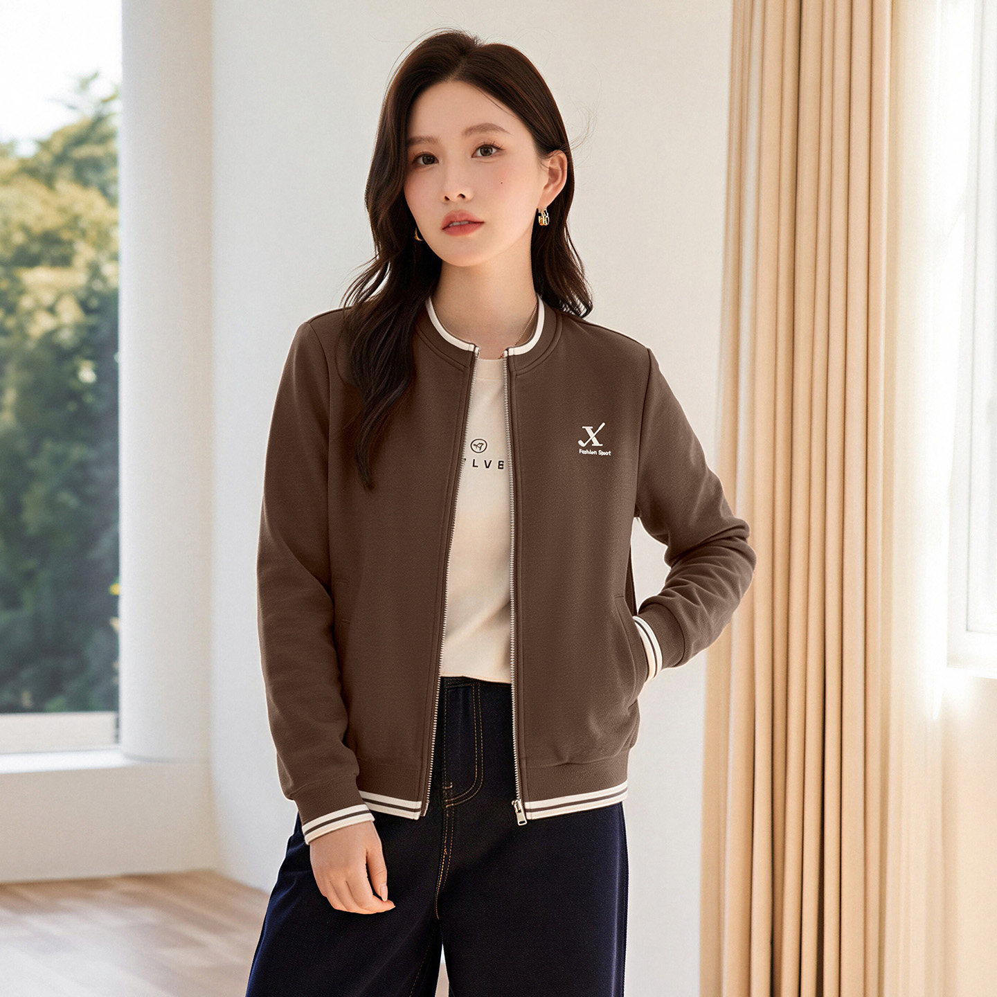 棒球服开衫拉链外套女夹克上衣
